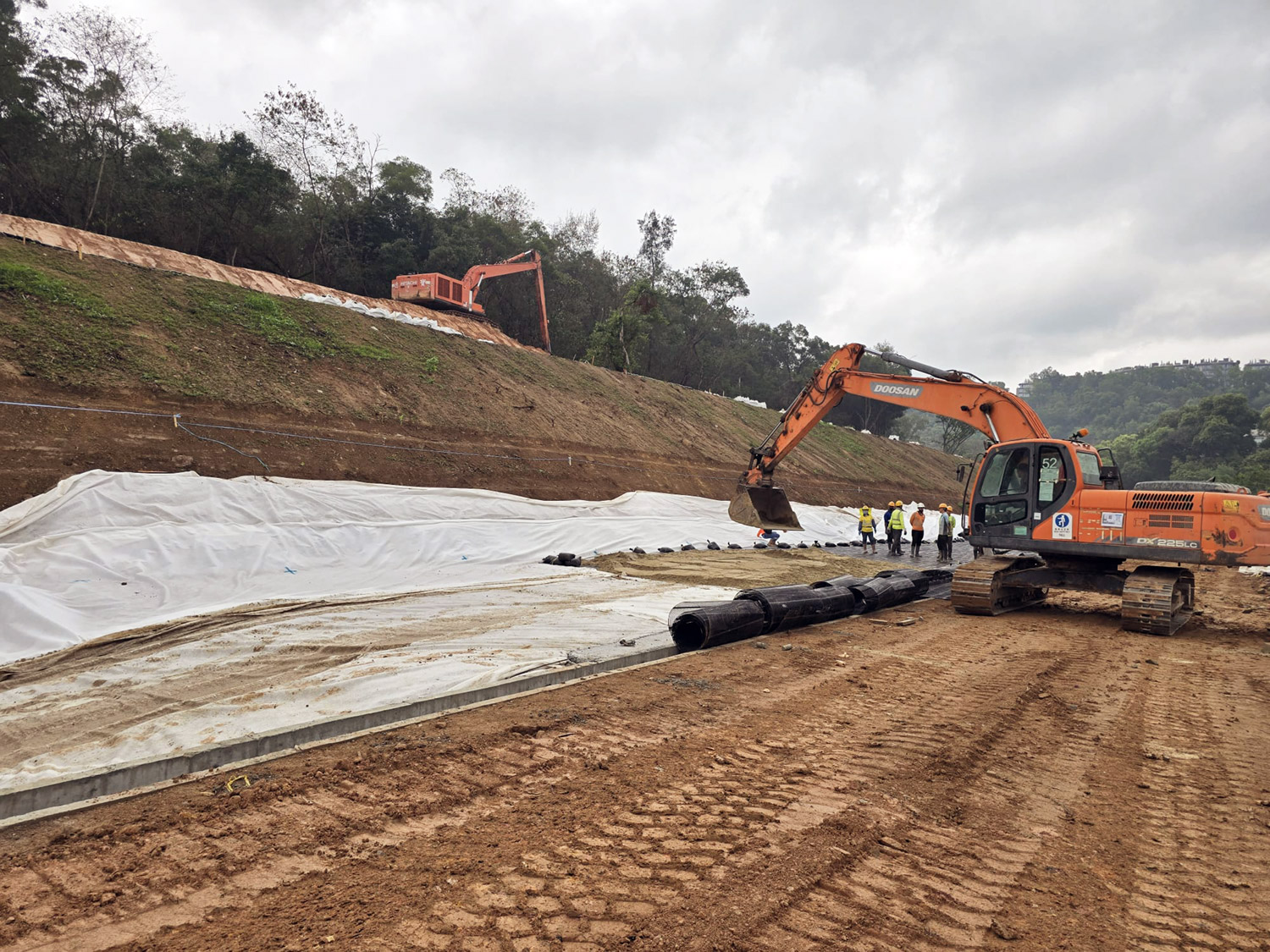 Temporary drainage channels in progress