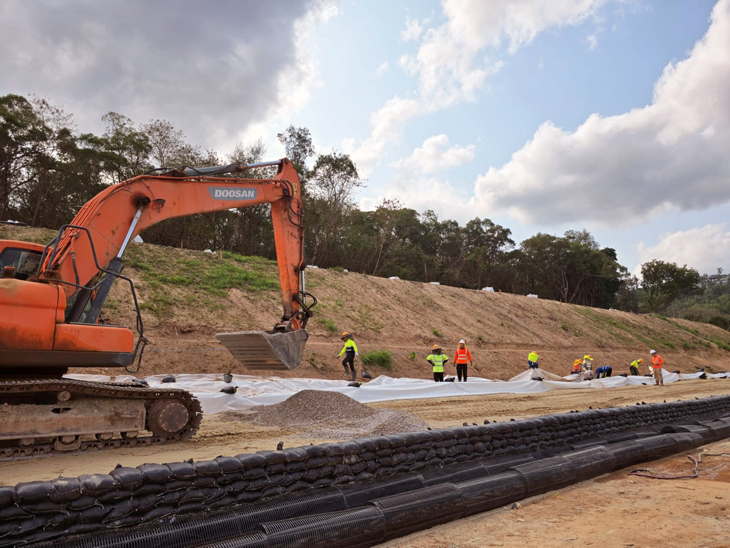Reinforced slope wall in progress